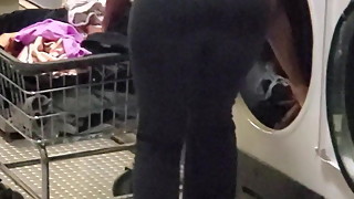 Sneak recording my neighbor's wife's fat ass doing laundry