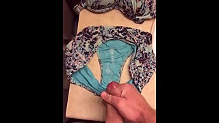 Jerking off & cumming onto my wifea€™s Bikini bottoms where her pussy touches